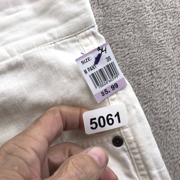 Phat Farm Mens Pants Size 34 White Straight Trousers 100% Linen Blend Casual - Picture 15 of 15